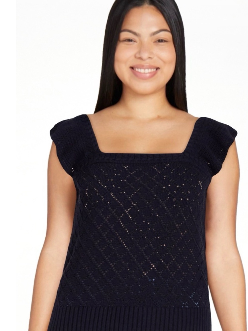 Cottagecore square neck cotton sweater with flutter sleeves open back